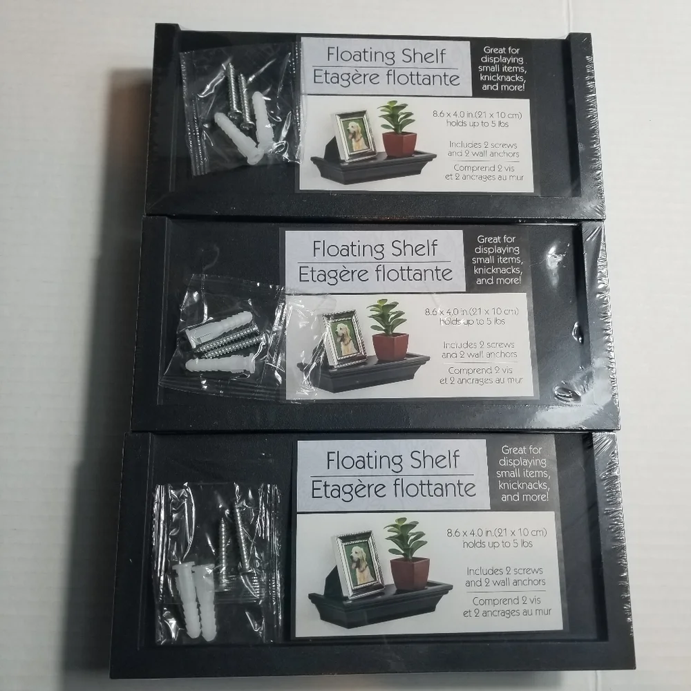 NEW IN PACKAGING SET OF 3 BLACK FLOATING SHELVES